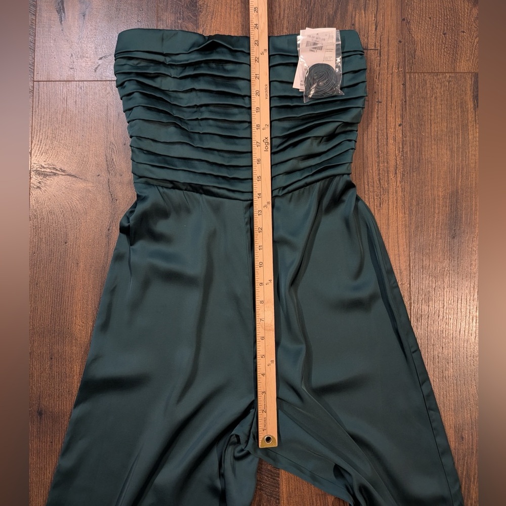 Abercrombie & Fitch Emerson‎ Ruched Strapless Satin Emerald Green Jumpsuit NWT - Picture 11 of 12
